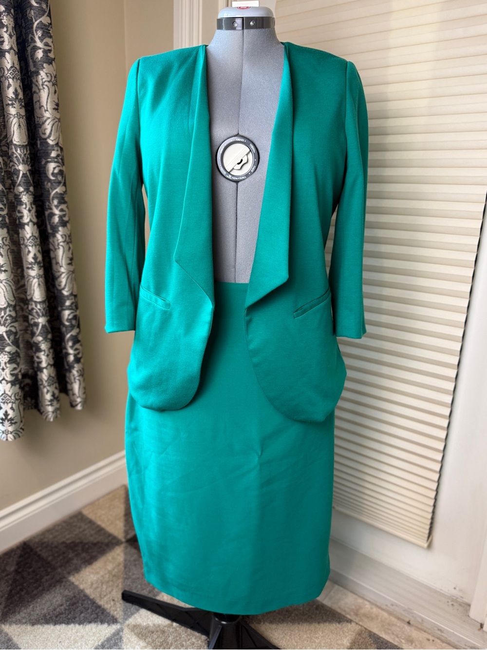 Ricki’s Women’s 2 Piece Skirt Suit Size 14 L Green Blazer Pencil Skirt